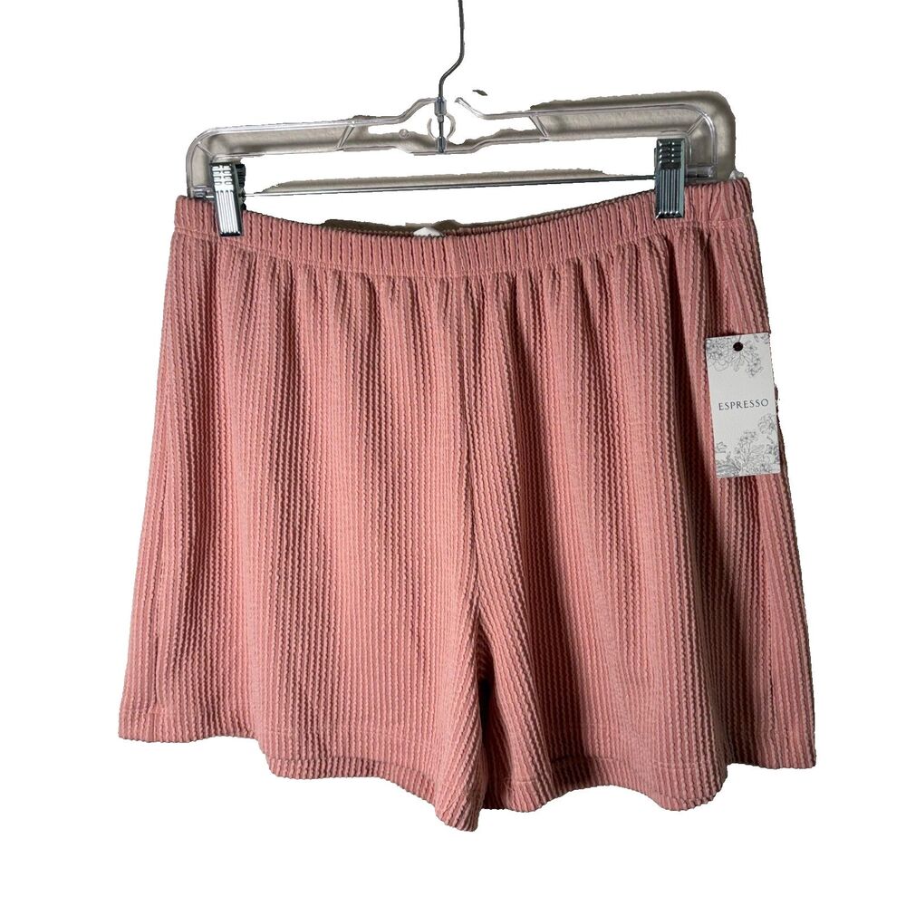 Espresso Casual Shorts Women's Large Pink Pull On Textured Ribbed 4" NWT